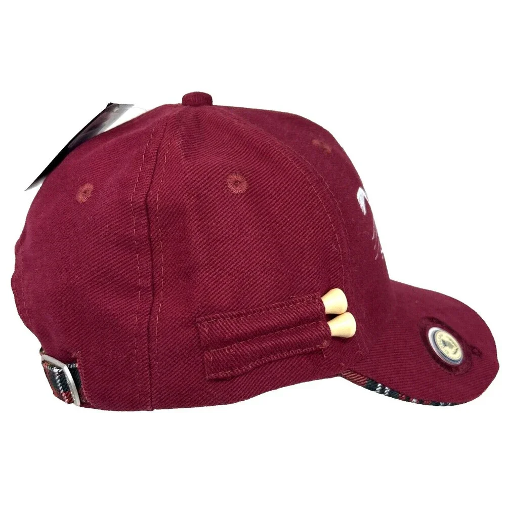 Heritage Scotland Golf Hat  One Size Burgandy Tartan Trim Mag Marker Tees New - Picture 5 of 11